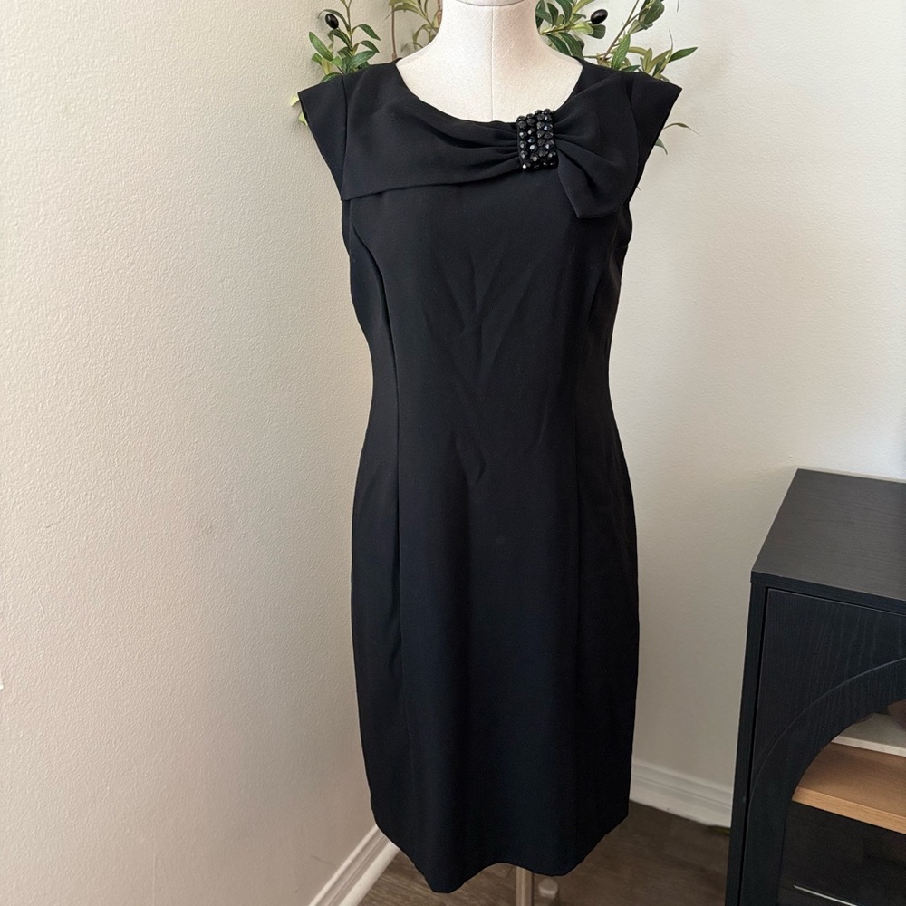 Sandra Darren Black Dress with Embellished Bow